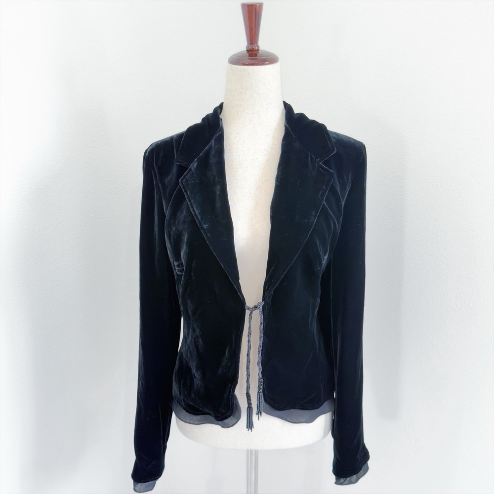 VTG The Limited Velvet Jacket Womens Large Black Silk Beaded Fairy Grunge Goth